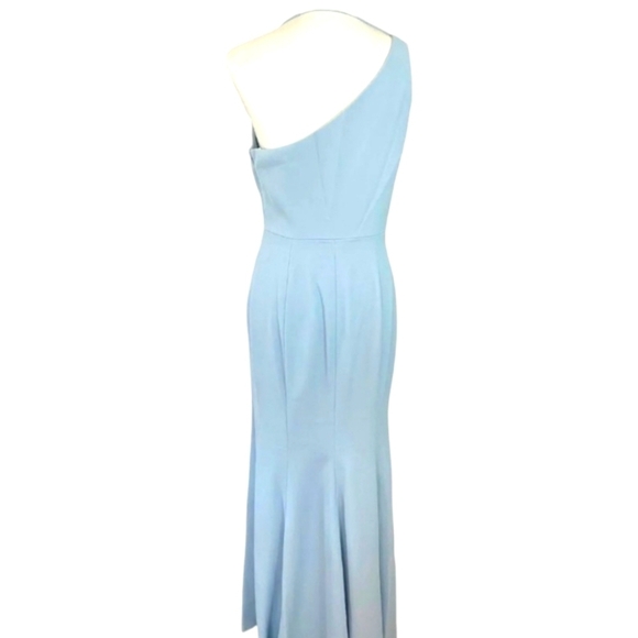 After 6 Draped Cowl Neck Mist Pale Blue Trumpet Gown Wedding Side Slit Sz 12 NWT - Picture 10 of 14